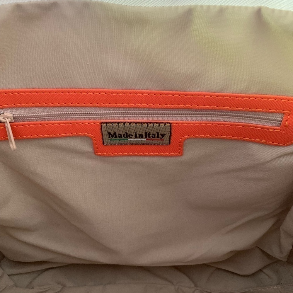 Italian White Tote with Orange Trim Faux Leather - Picture 6 of 9